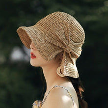 Load image into Gallery viewer, Parent-child 100%Raffia Bow Sun Hat Wide Brim Floppy Summer Hats For Women Beach Panama Straw Dome Bucket Hat Femme Shade Hat
