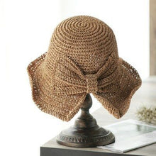 Load image into Gallery viewer, Parent-child 100%Raffia Bow Sun Hat Wide Brim Floppy Summer Hats For Women Beach Panama Straw Dome Bucket Hat Femme Shade Hat