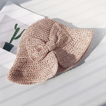 Load image into Gallery viewer, Parent-child 100%Raffia Bow Sun Hat Wide Brim Floppy Summer Hats For Women Beach Panama Straw Dome Bucket Hat Femme Shade Hat