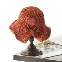 Load image into Gallery viewer, Parent-child 100%Raffia Bow Sun Hat Wide Brim Floppy Summer Hats For Women Beach Panama Straw Dome Bucket Hat Femme Shade Hat