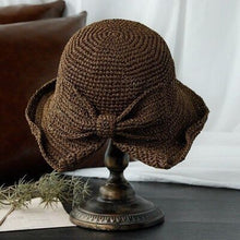 Load image into Gallery viewer, Parent-child 100%Raffia Bow Sun Hat Wide Brim Floppy Summer Hats For Women Beach Panama Straw Dome Bucket Hat Femme Shade Hat