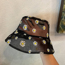 Load image into Gallery viewer, Daisies Embroidered Buckets Hat Women Transparent Lace Flower Beach Panama Hats High Top Snapback Fashion Daisy Sun Cap Summer
