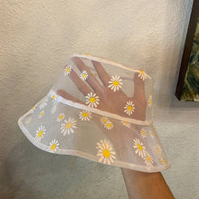 Load image into Gallery viewer, Daisies Embroidered Buckets Hat Women Transparent Lace Flower Beach Panama Hats High Top Snapback Fashion Daisy Sun Cap Summer
